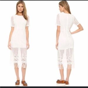 JOA Crochet Fringe Hem Midi Dress